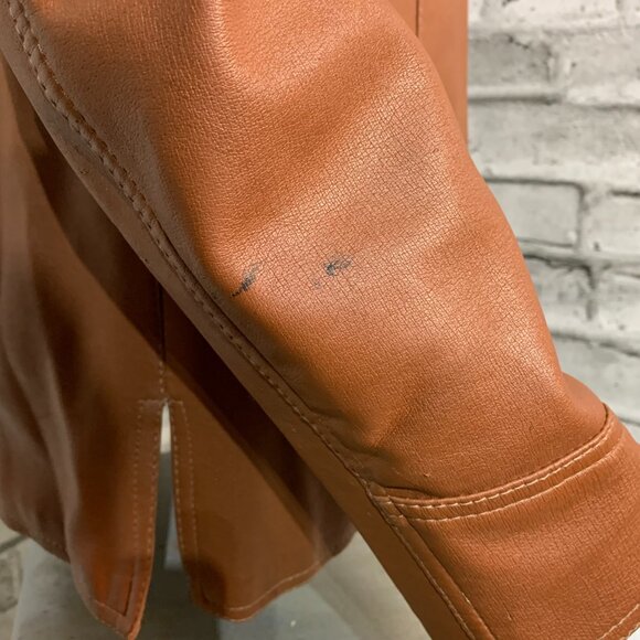 Vintage 70s Camel Faux Leather Shirt Jacket Retro Disco Collar Coat Shacket - Picture 4 of 13